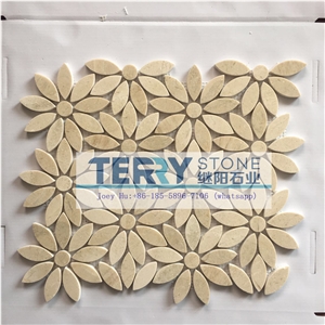 Spain Material -Natural Beige Marble Stone -Crema Marfil New Design Flower Floor and Wall Mosaic -Produced in China - Owned Factory