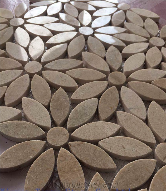 Spain Material -Natural Beige Marble Stone -Crema Marfil New Design Flower Floor and Wall Mosaic -Produced in China - Owned Factory