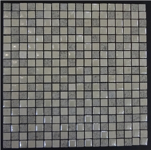 Square Shape Stone with Glass Mosaic, Ceramic Mixed with Resin Mosaci Stone for Floor & Wall, High Quality China Mosaic Tile