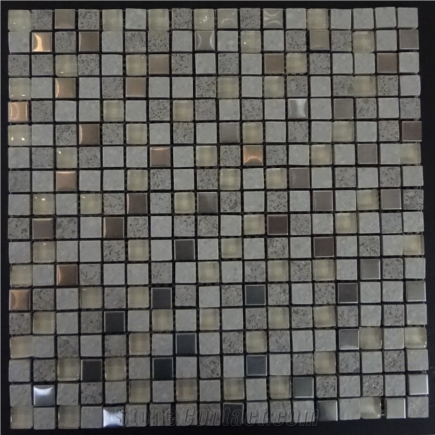 Stone Mosaic Tile, Glass Mosaic Mixed with Ceramic, Resin, Size Of 15*15mm, Whole Pc 300*300mm, from China Mosaic Factory
