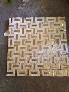 Sunny Beige Marble Mixed with Golden Metal Mosaic, Stone Metal Mosaic Hot Sell from China, Carton Package Then Package in Wooden Crates, Nice Basketweave Stone Mosaic