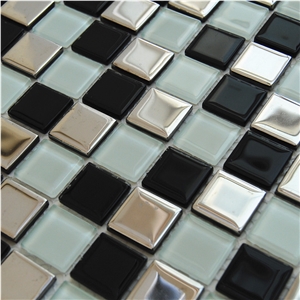 White and Black Glass Chips Mosaic with Aluminum Metal Mosaic for Wall and Floor ,High Quality Commercial Projects