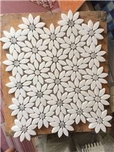 White Marble Stone Mosaic, Greece Crystal White Marble with Italy Carrara Grey Marble Mosaic Tile Design, Flower Design Natural Stone Mosaic on Sales from China Factory