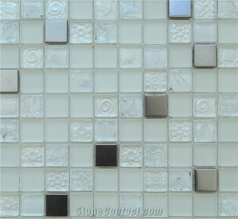 White Pure Glass and Aluminum Backed Wall and Floor Mosaic, Crystal White Clear Manmade Glass Pattern -Owned Factory ,High Quality