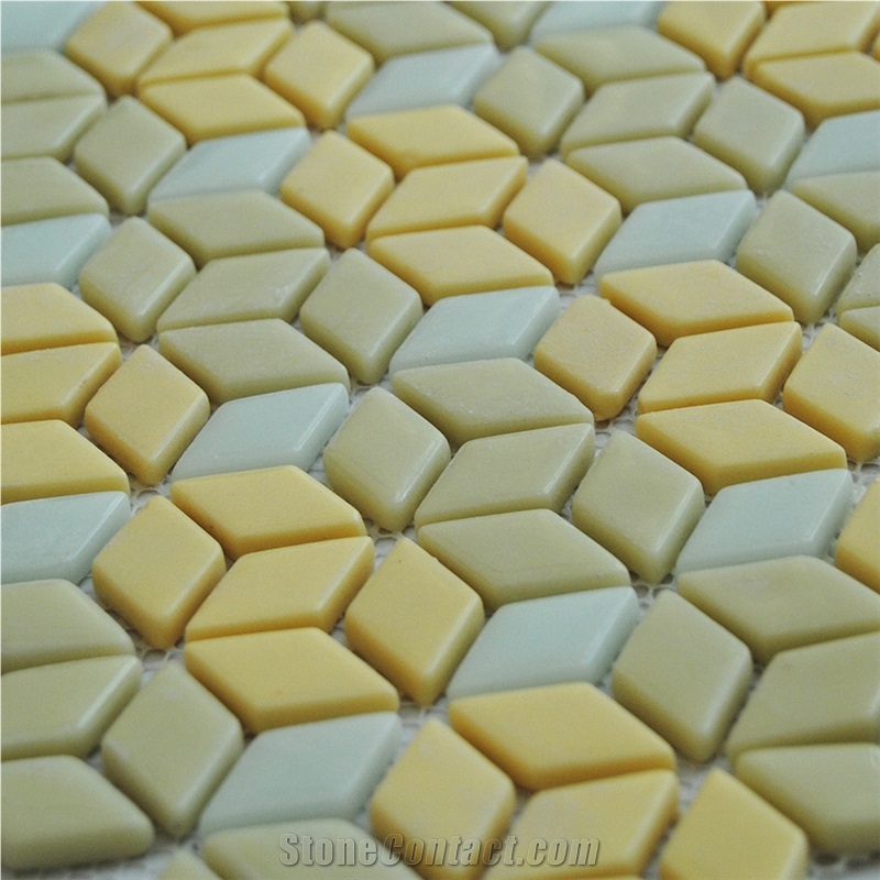 White ,Yellow ,Light Yellow Glass Chipped Manmade Mosaic Patterns -Highly Recommend for Hotel Commercial Projects