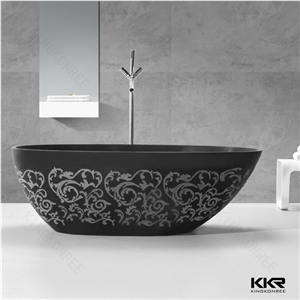 European Hot Design Black Carved Artificial Marble Stone Bathroom Freestanding Bathtubs