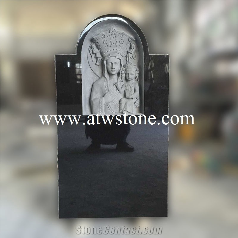 Shanxi Black a Granite Die with Relief Carving Of Our Lady Of Czestochowa with Child