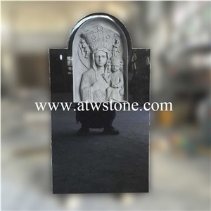 Shanxi Black a Granite Die with Relief Carving Of Our Lady Of Czestochowa with Child