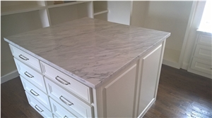 Bianco Carrara Primavera Marble Kitchen Perimeter Countertop, Island Top