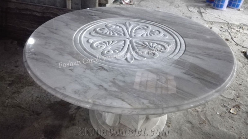 2017 New Product Round Marble Travertine Dining Table with 8 Chairs