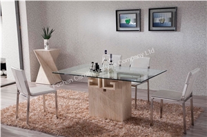Elegant European Natural Marble Dining Table Set with Glass Top