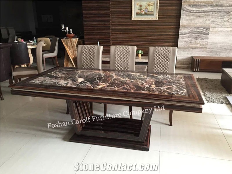 Luxury Furniture Nature Travertine Top Living Room Dining Table with 8 Chairs