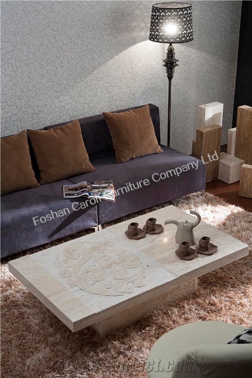 Modern White Travertine Living Room Coffee Table for Sale