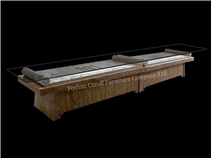 New Product Antique Travertine Tv Table with Tempered Glass Top