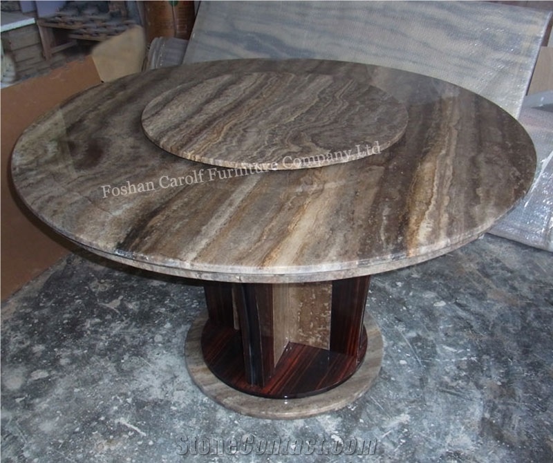 Travertine Modern Round Table with Roating Center