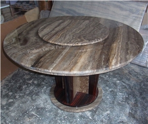 Travertine Modern Round Table with Roating Center