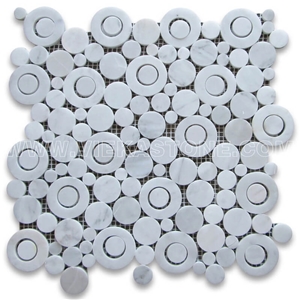 Bianco Carrara White Bubble Round Penny Marble Mosaic Polished for Interior Kitchen, Bathroom, Backsplash Wall Floor Tile