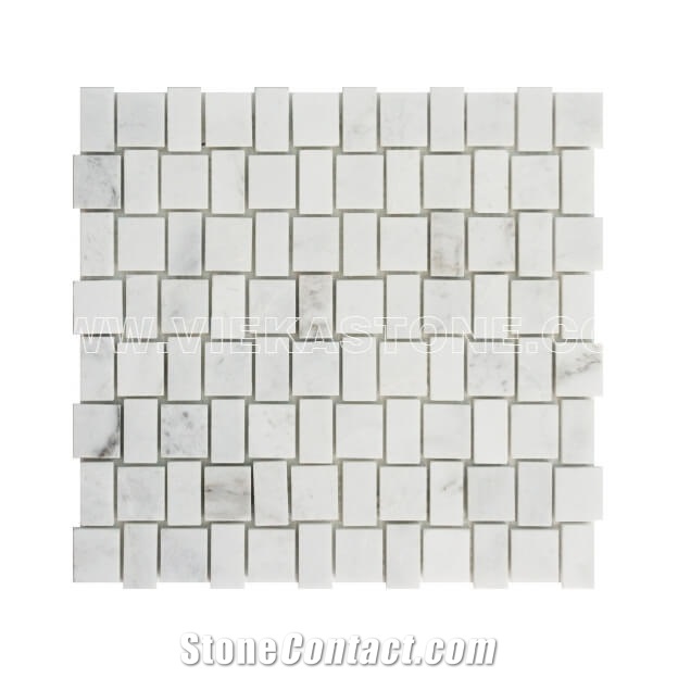 Bianco Carrara White Cross Square Marble Mosaic Polished for Interior Kitchen, Bathroom, Backsplash Wall Floor Tile