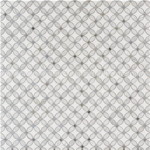 Bianco Carrara White Flower Oral Thassos Star Grey Dot Marble Mosaic Tile for Interior Kitchen, Bathroom, Backsplash Wall Floor Covering Polished