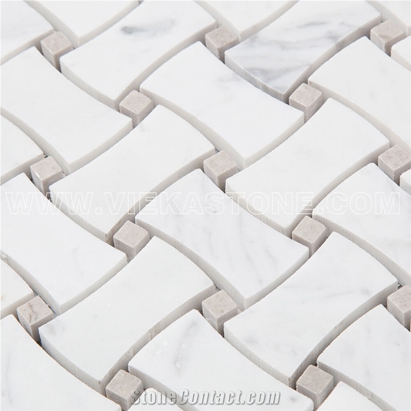 Bianco Carrara White Marble Mosaic Tile Basketweave Dogbone Thassos White,Statuary White, Cinderella, Bardiglio Grey Latin Blue, Black Nero Marquina