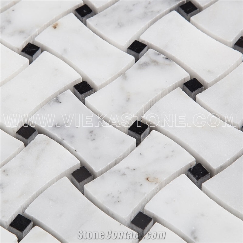 Bianco Carrara White Marble Mosaic Tile, Dogbone Basketweave Tile