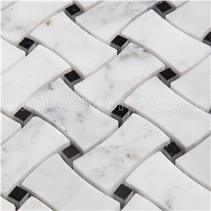 Bianco Carrara White Marble Mosaic Tile Basketweave Dogbone Thassos White,Statuary White, Cinderella, Bardiglio Grey Latin Blue, Black Nero Marquina