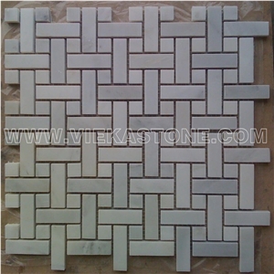Bianco Carrara White Marble Mosaic Tile Basketweave for Interiro Kitchen, Bathroom, Backsplash Wall Floor Polished