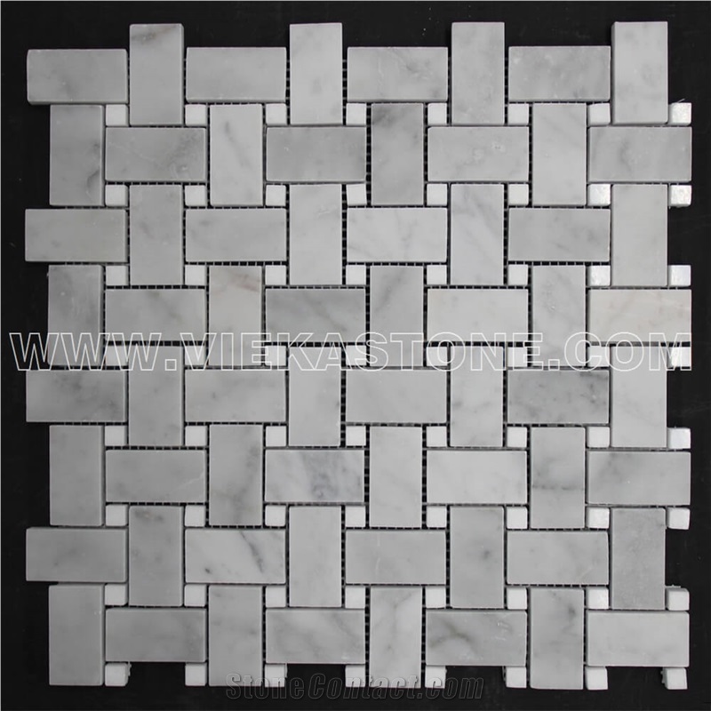 Bianco Carrara White Marble Mosaic Tile Basketweave, Thassos White Dot for Interiro Kitchen, Bathroom, Backsplash Wall Floor Polished