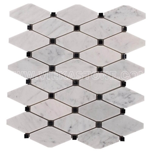 Bianco Carrara White Marble Mosaic Tile Diamond Octagon Black Nero Marquina Polished for Interiro Kitchen, Bathroom, Backsplash Wall Floor Covering