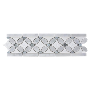 Bianco Carrara White Marble Mosaic Tile Flower Border Liner Grey Oral and Round Dot