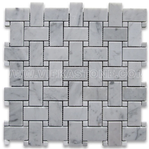 Bianco Carrara White Marble Mosaic Tile Wide Basketweave for Interiro Kitchen, Bathroom, Backsplash Wall Floor Polished