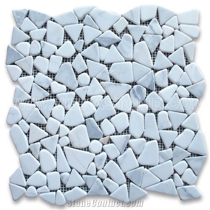 Bianco Carrara White Pebble Tumble Marble Mosaic Polished for Interior Kitchen, Bathroom, Backsplash Wall Floor Tile