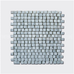 Bianco Carrara White Pebble Tumble Square Marble Mosaic Polished for Interior Kitchen, Bathroom, Backsplash Wall Floor Tile