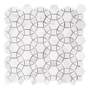 Bianco Carrara White Sunflower Hexagon Triangle Square Marble Mosaic Tile Polished for Interior Kitchen, Bathroom, Backsplash Wall Floor Covering