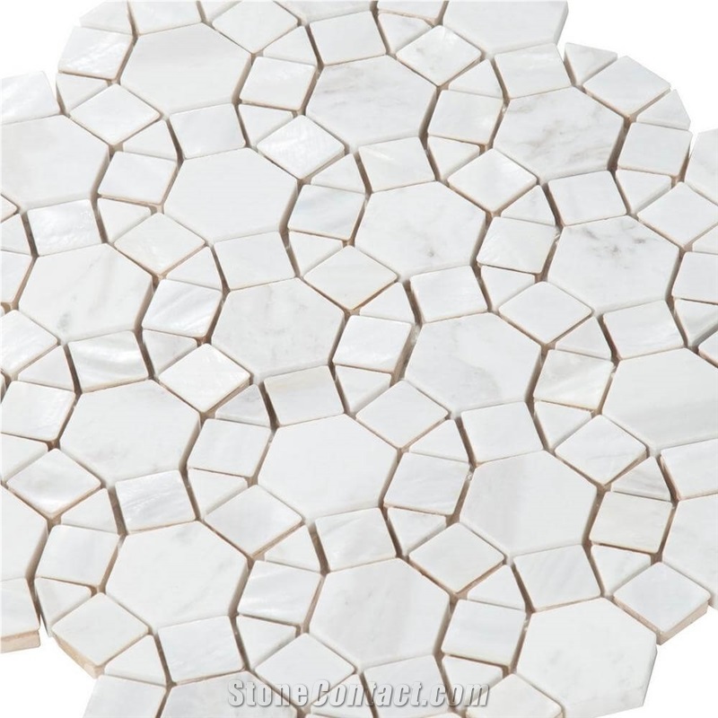 Bianco Carrara White Sunflower Hexagon Triangle Square Marble Mosaic Tile Polished for Interior Kitchen, Bathroom, Backsplash Wall Floor Covering