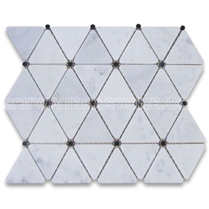 Bianco Carrara White Triangle Black Nero Marquina Round Dot Marble Mosaic Tile Polished for Interiro Kitchen, Bathroom, Backsplash Wall Floor Decor
