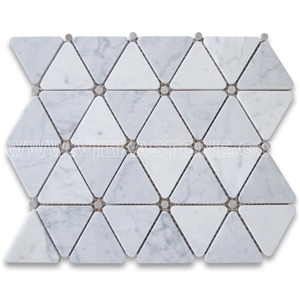 Bianco Carrara White Triangle Round Dot Marble Mosaic Tile Polished for Interiro Kitchen, Bathroom, Backsplash Wall Floor Covering