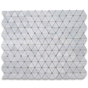 Bianco Carrara White Triangle Round Dot Marble Mosaic Tile Polished for Interiro Kitchen, Bathroom, Backsplash Wall Floor Covering
