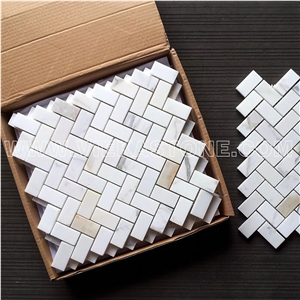 Calacatta Marble Mosaic Tile Herringbone Polished for Interior Kitchen, Bathroom, Backsplash Wall Floor Covering