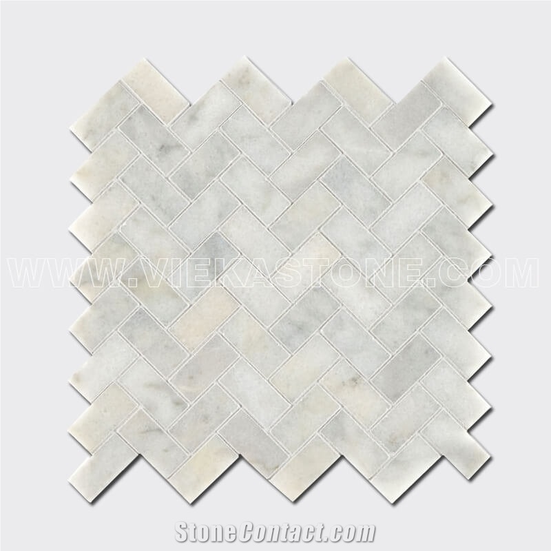 Calacatta Marble Mosaic Tile Herringbone Polished for Interior Kitchen, Bathroom, Backsplash Wall Floor Covering