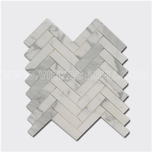 Calacatta Marble Mosaic Tile Long Herringbone Polished for Interior Kitchen, Bathroom, Backsplash Wall Floor Covering