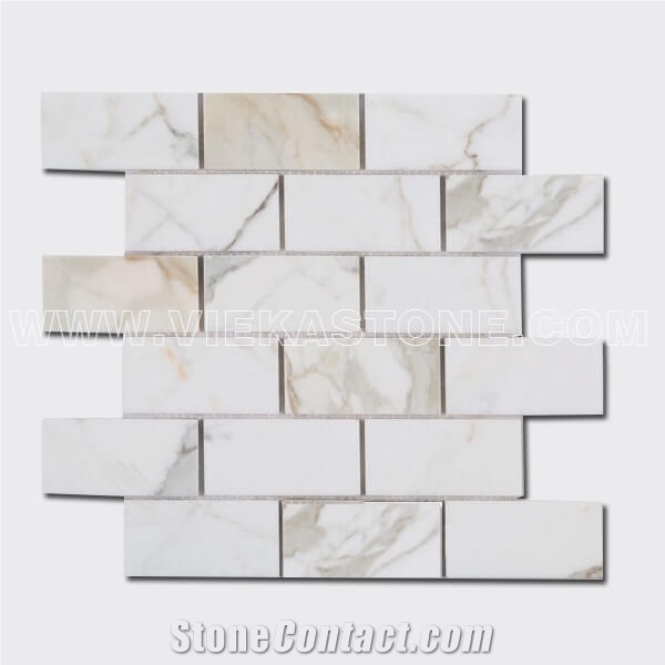 Calacatta Marble Mosaic Tile Subway Polished for Interior Kitchen, Bathroom, Backsplash Wall Floor Covering