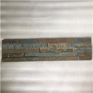 China Manufacturer Rusty Multicolor Slate Natural Culture Stone Stacked Ledger Tile Wall Cladding Panel 35x18cm Split Face Rock Landscaping