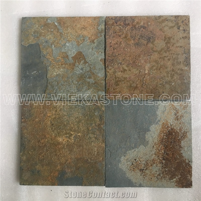 China Multicolor Rusty Slate Tile Slab Interior and Exterior Nature Split Face Landscaping Building Paving Stone for Wall Cladding Covering and Floor