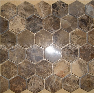 Dark Emperador Marble Mosaic Tile Hexagon for Interior Kitchen, Bathroom, Backsplash Wall Floor Covering Polished