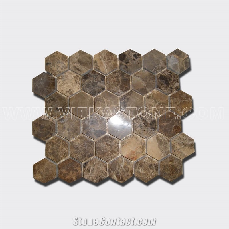 Dark Emperador Marble Mosaic Tile Hexagon for Interior Kitchen, Bathroom, Backsplash Wall Floor Covering Polished