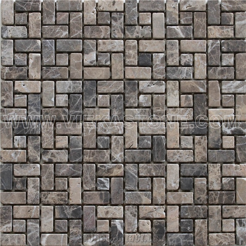 Dark Emperador Marble Mosaic Tile Pinwheel for Interior Kitchen, Bathroom, Backsplash Wall Floor Covering Polished