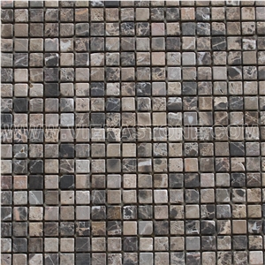 Dark Emperador Marble Mosaic Tile Small Square Antique for Interior Kitchen, Bathroom, Backsplash Wall Floor Covering