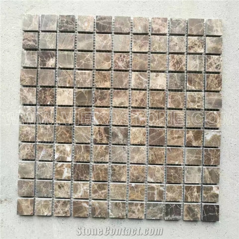 Dark Emperador Marble Mosaic Tile Small Square Polished for Interior Kitchen, Bathroom, Backsplash Wall Floor Covering