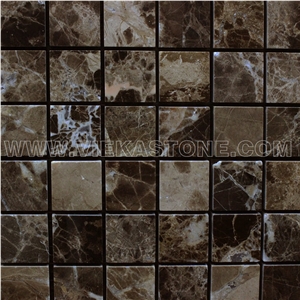 Dark Emperador Marble Mosaic Tile Square Polished for Interior Kitchen, Bathroom, Backsplash Wall Floor Covering